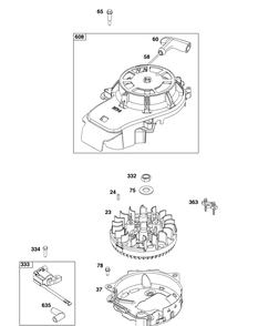 Flywheel, Ignition, And Starter Group Diagram and Parts List for 125P02-0009-H5 100000 - 19Z999 Briggs and Stratton Engine